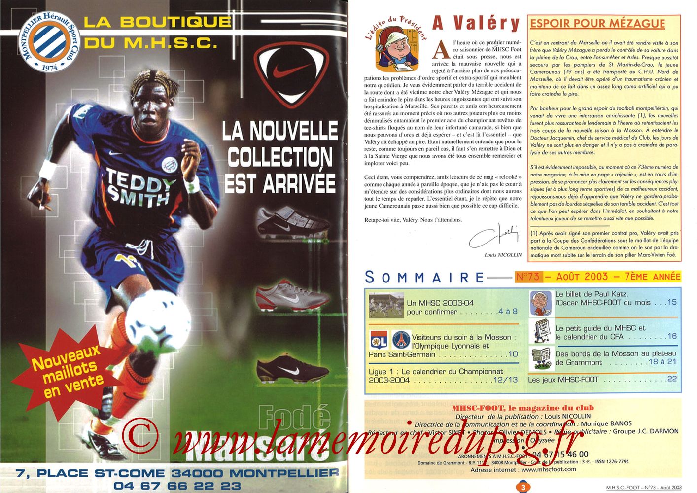 2003-08-30  Montpellier-PSG (5ème L1, MHSC Foot N°73) - Pages 02 et 03