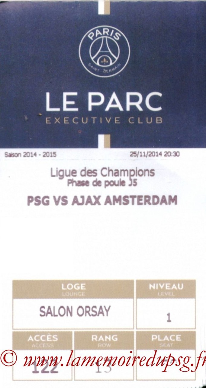 2014-11-25  PSG-Ajax (5ème Poule C1, E-ticket Executive club)