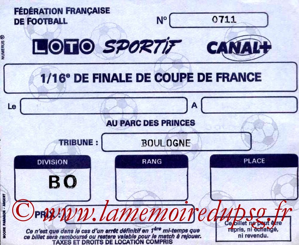 Ticket  PSG-Sochaux  1987-88