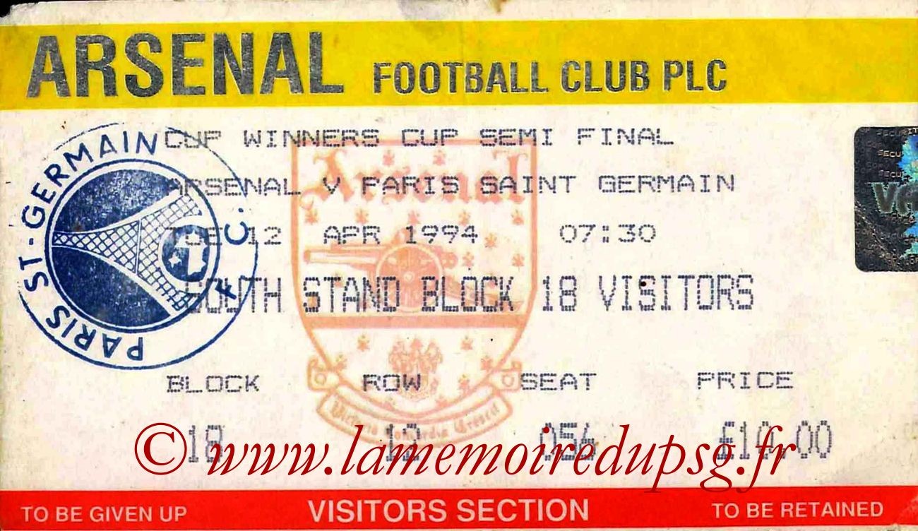 1994-04-12  Arsenal-PSG (Demi-Finale Retour C2)