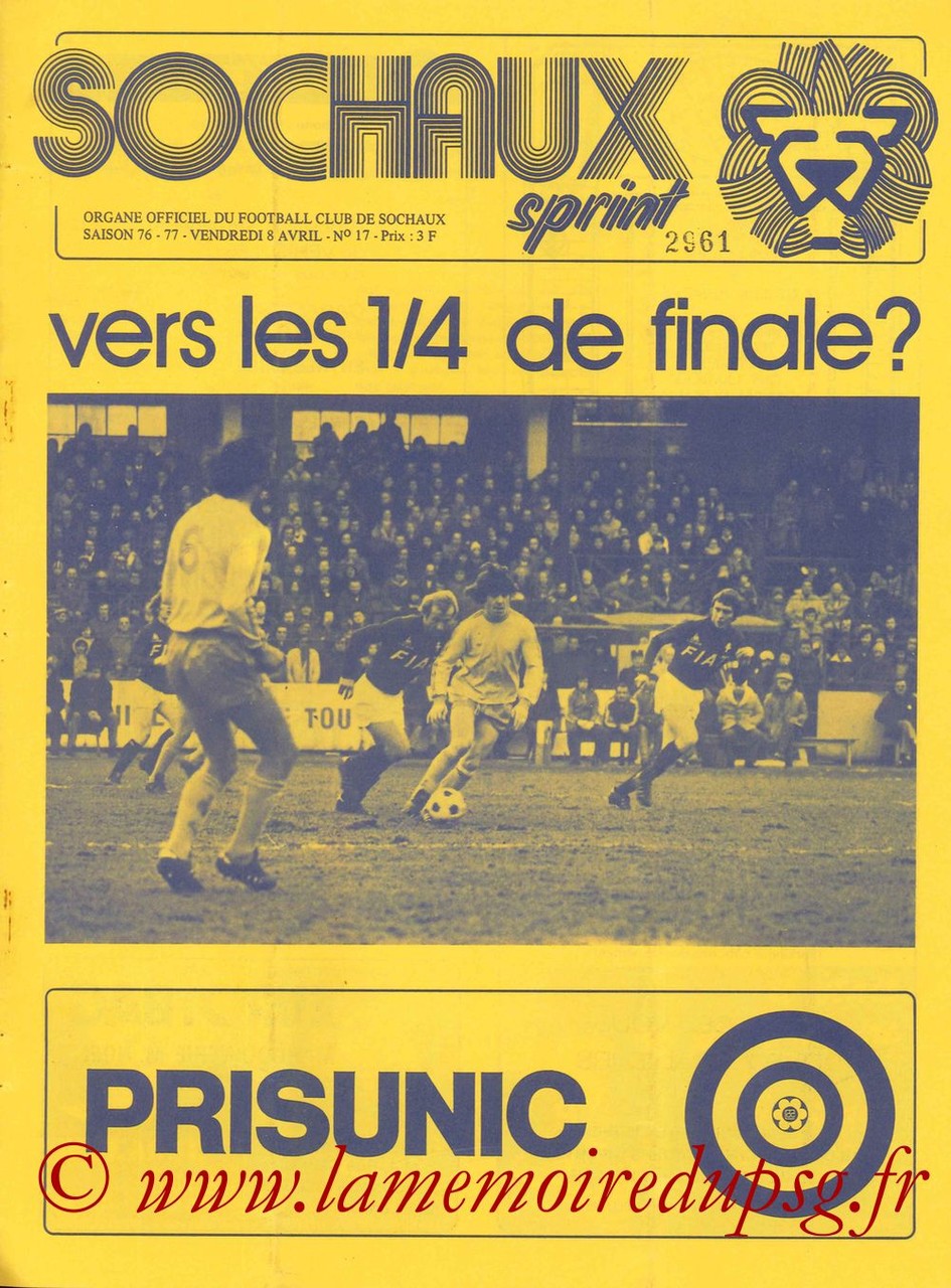 1977-04-08  Sochaux-PSG (8ème Finale Aller, Sochaux Sprint N°17)