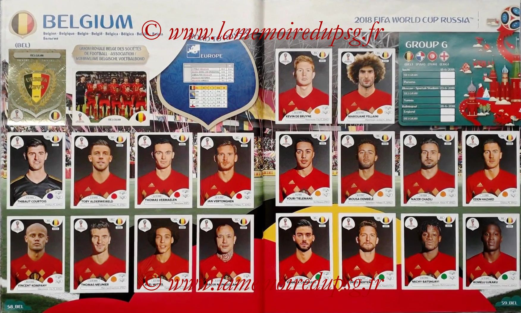 2018 - Panini FIFA World Cup Russia Stickers - Pages 58 et 59 - Belgique