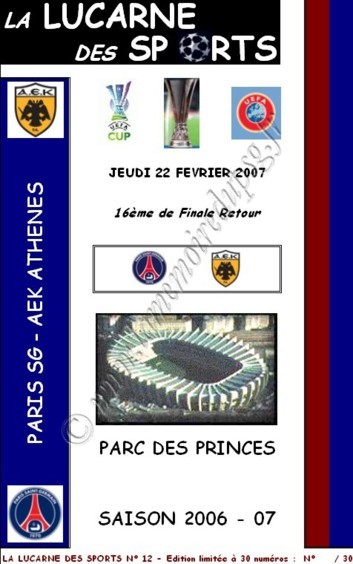 2007-02-22  PSG-AEK Athènes (16ème Finale Retour C3, la lucarne des sports N°12)