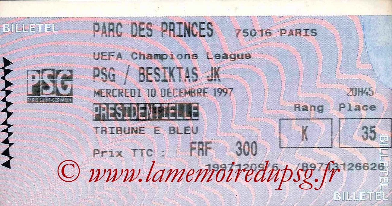 1997-12-10  PSG-Besiktas Istanbul (6ème Journée Poule C1, Billetel)