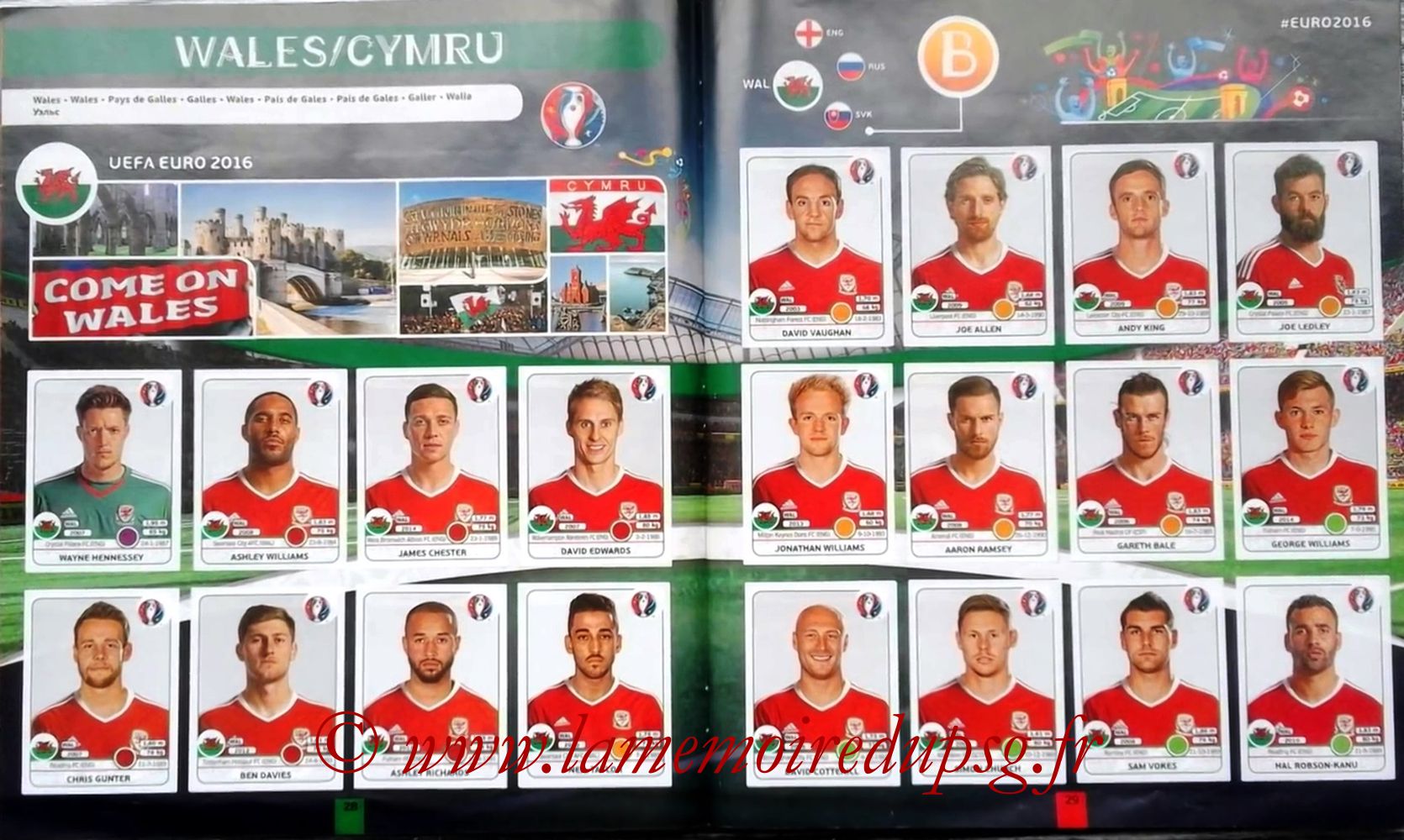 Panini Euro 2016 Stickers - Pages 28 et 29 - Pays de Galles