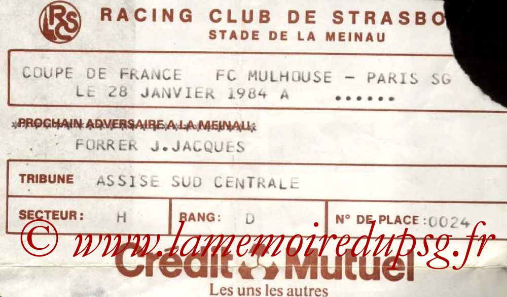 1984-01-28  Mulhouse-PSG (32ème Finale CF à Strasbourg)