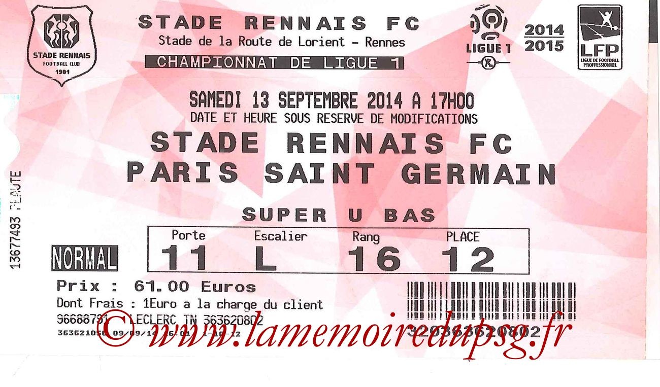 2014-09-13  Rennes-PSG (5ème L1, Ticketnet)