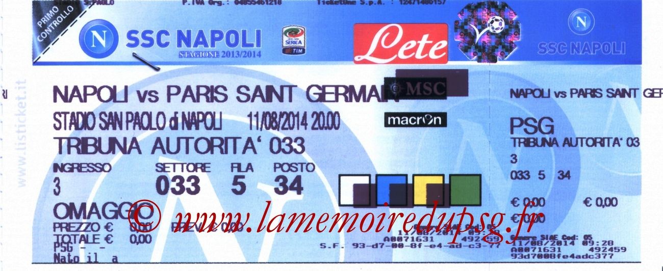 2014-08-11  Naples-PSG (Amical à Naples)
