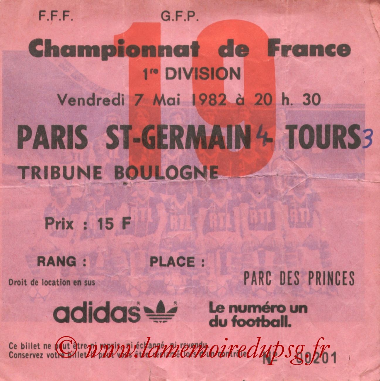 1982-05-07  PSG-Tours (38ème D1, Ticket N°19, bis)