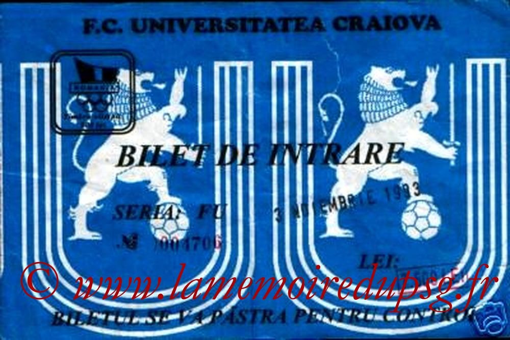 1993-11-03  Universitatea Craiova-PSG (8ème Finale Retour C2)