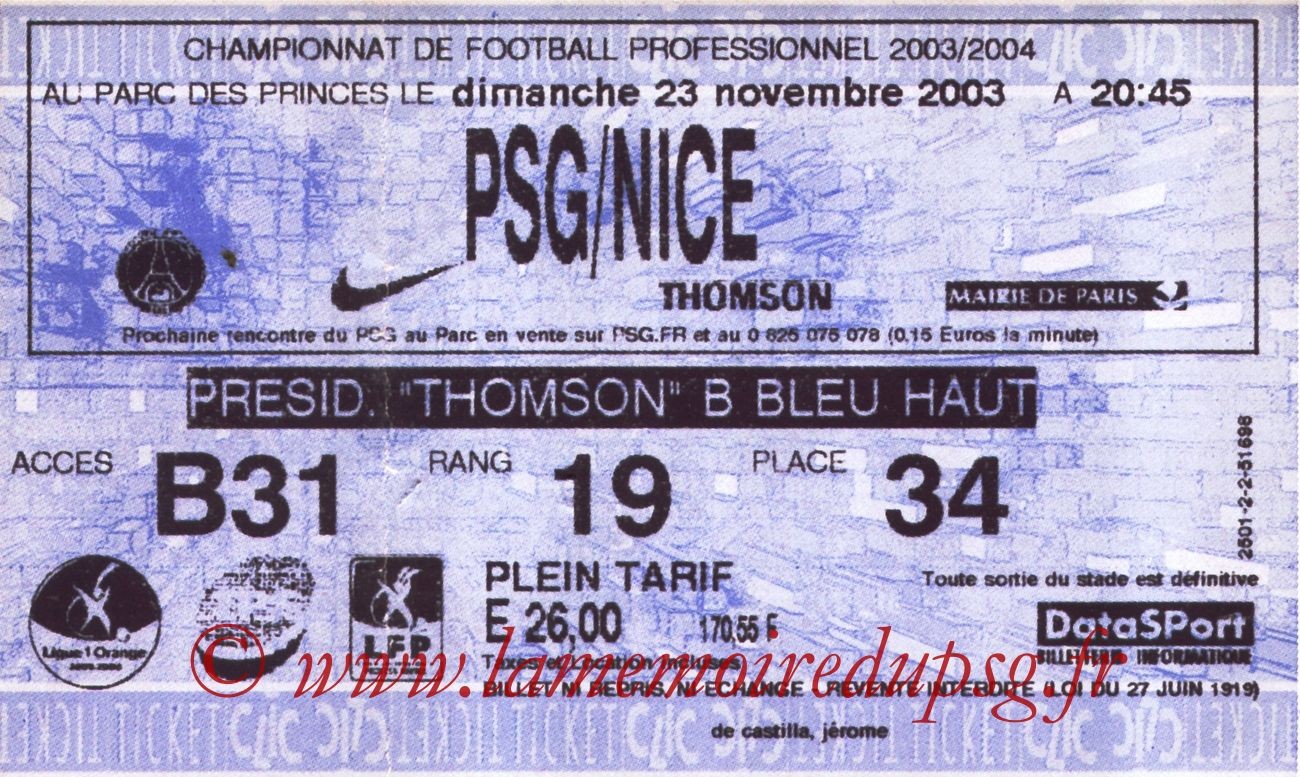 2003-11-23   PSG-Nice (14ème L1, Ticketnet)