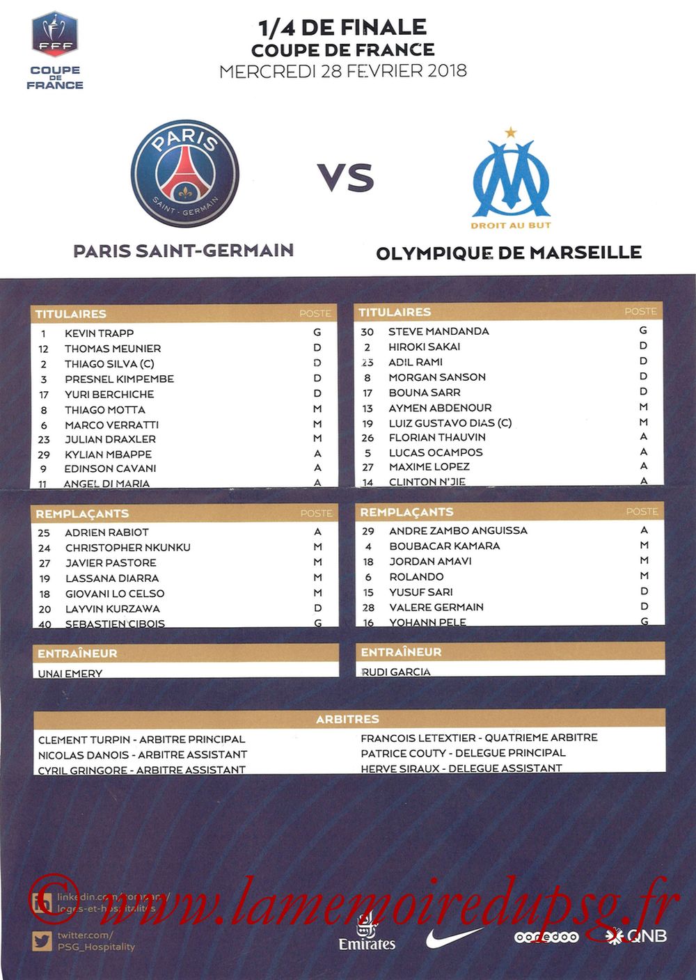 2018-02-28  PSG-Marseille (Quart CF, Feuille de match)