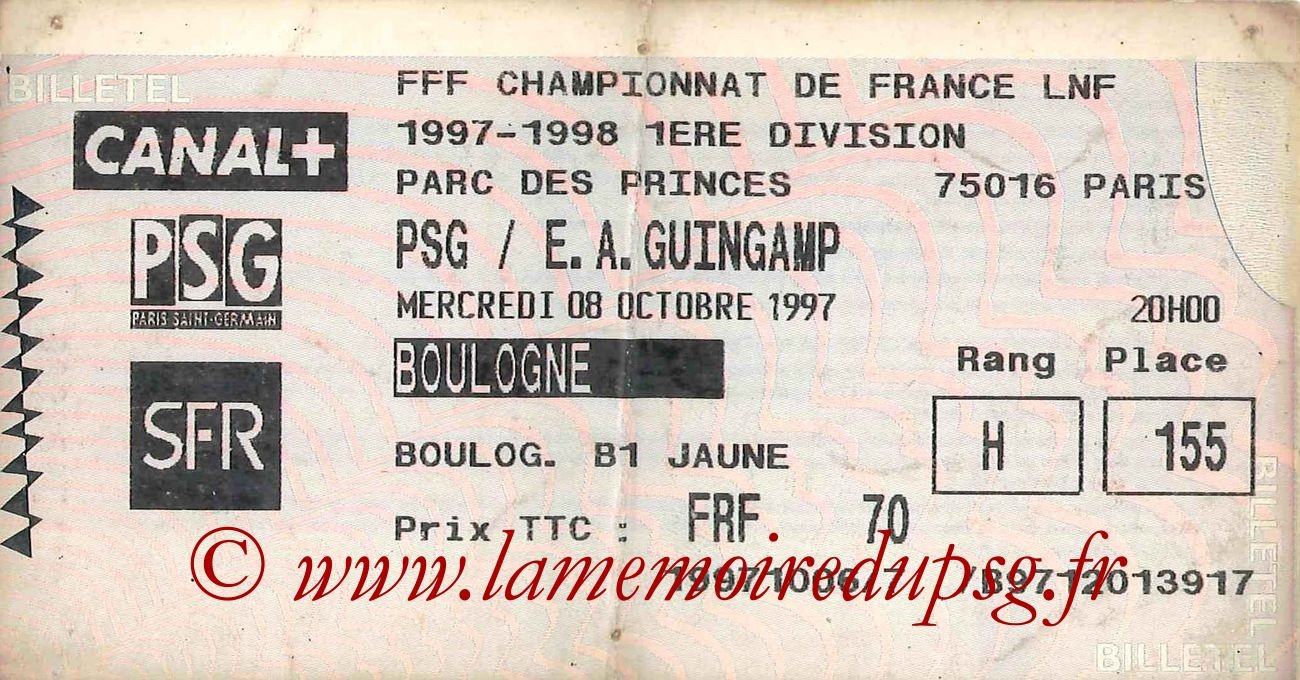 1997-10-08  PSG-Guingamp (11ème D1, Billetel)