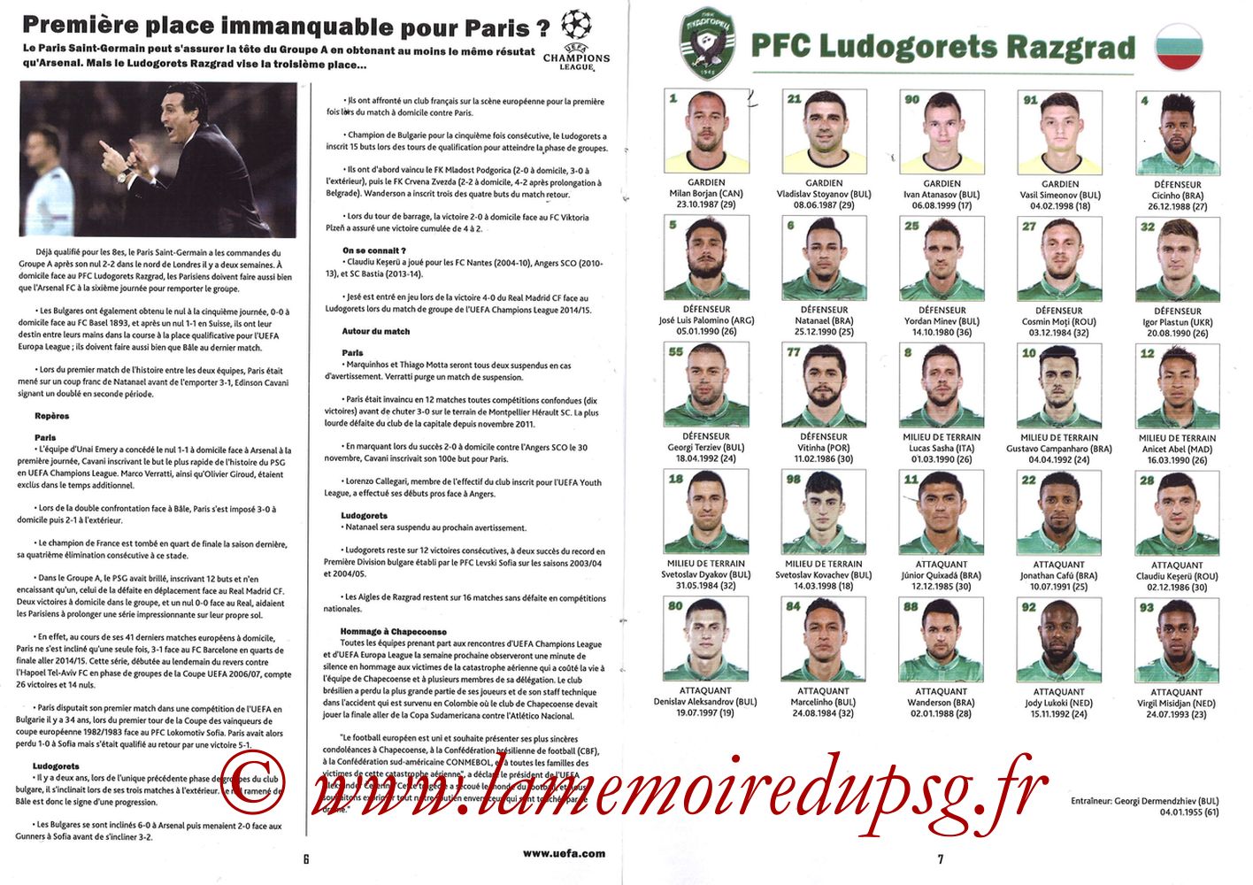 2016-12-06  PSG-Ludogorets (6ème Poule C1, Programme pirate) - Pages 06 et 07