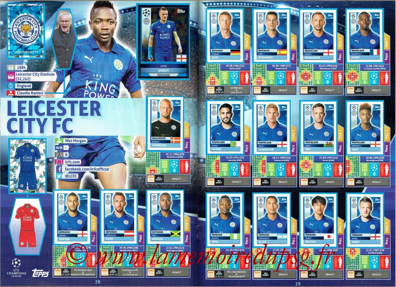 2016-17 - Topps UEFA Champions League Stickers - Pages 28 et 29 - Leicester City FC