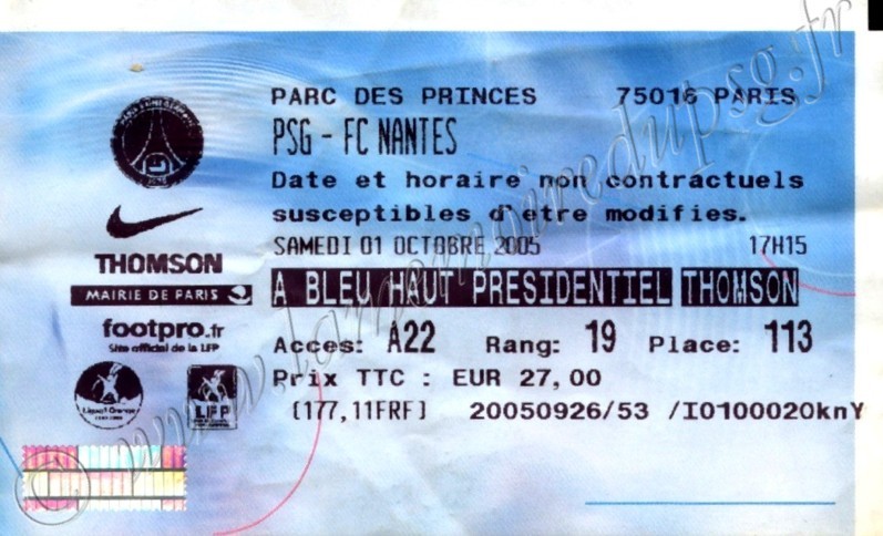 2005-10-01  PSG-Nantes (10ème L1, Billetel)