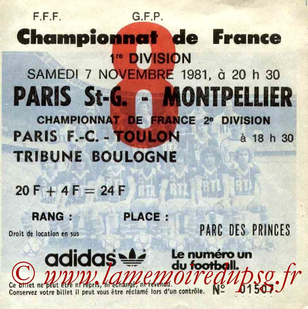 1981-11-07  PSG-Montpellier (17ème D1, Ticket N°8)