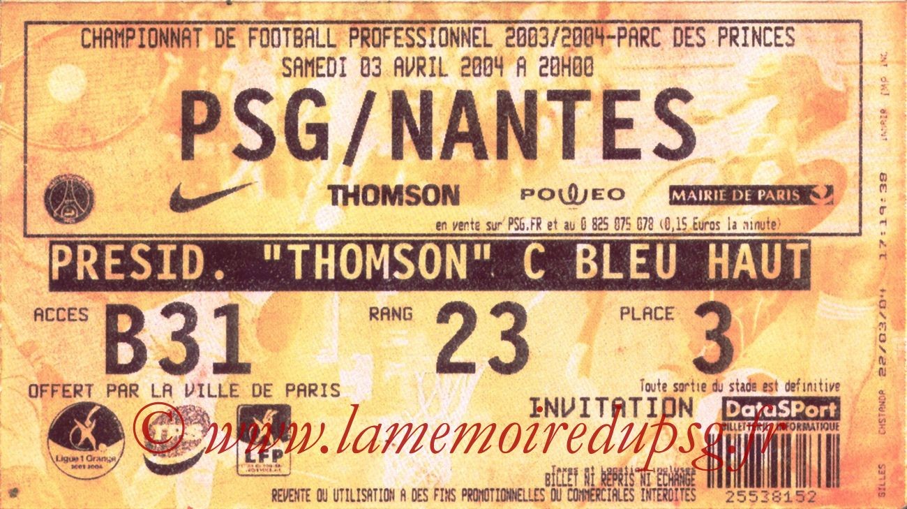 2004-04-03   PSG-Nantes (31ème L1, bis)