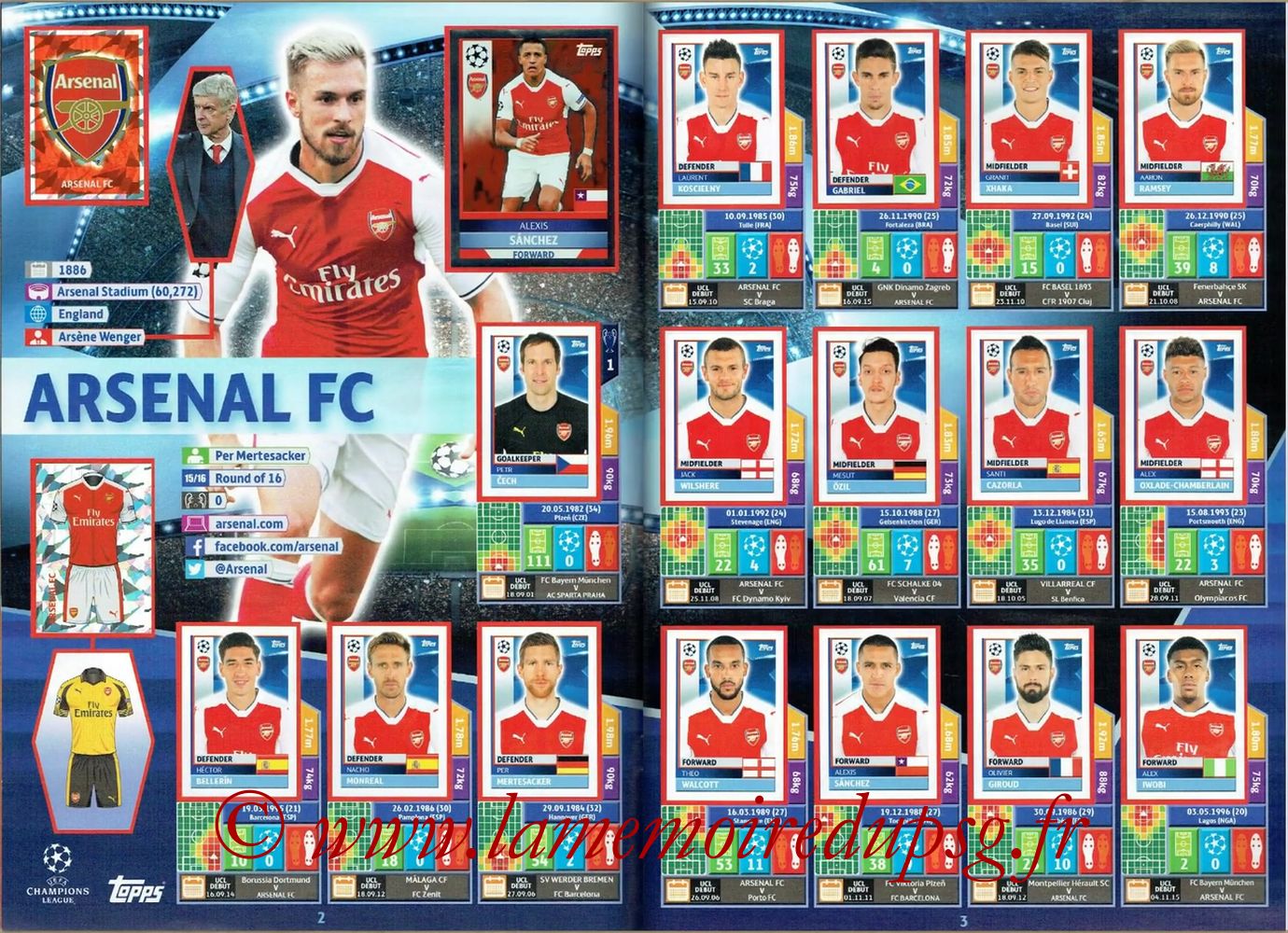 2016-17 - Topps UEFA Champions League Stickers - Pages 02 et 03 - Arsenal FC
