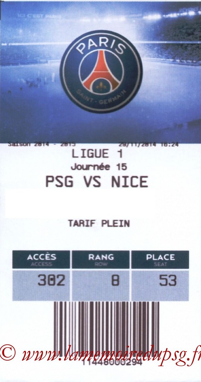 2014-11-29  PSG-Nice (15ème L1, E-ticket)