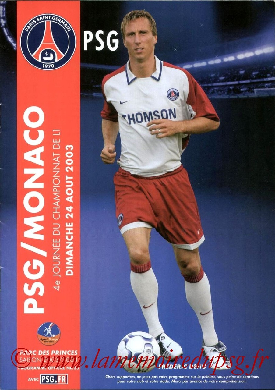 2003-08-24  PSG-Monaco (4ème L1, Programme officiel N°35)