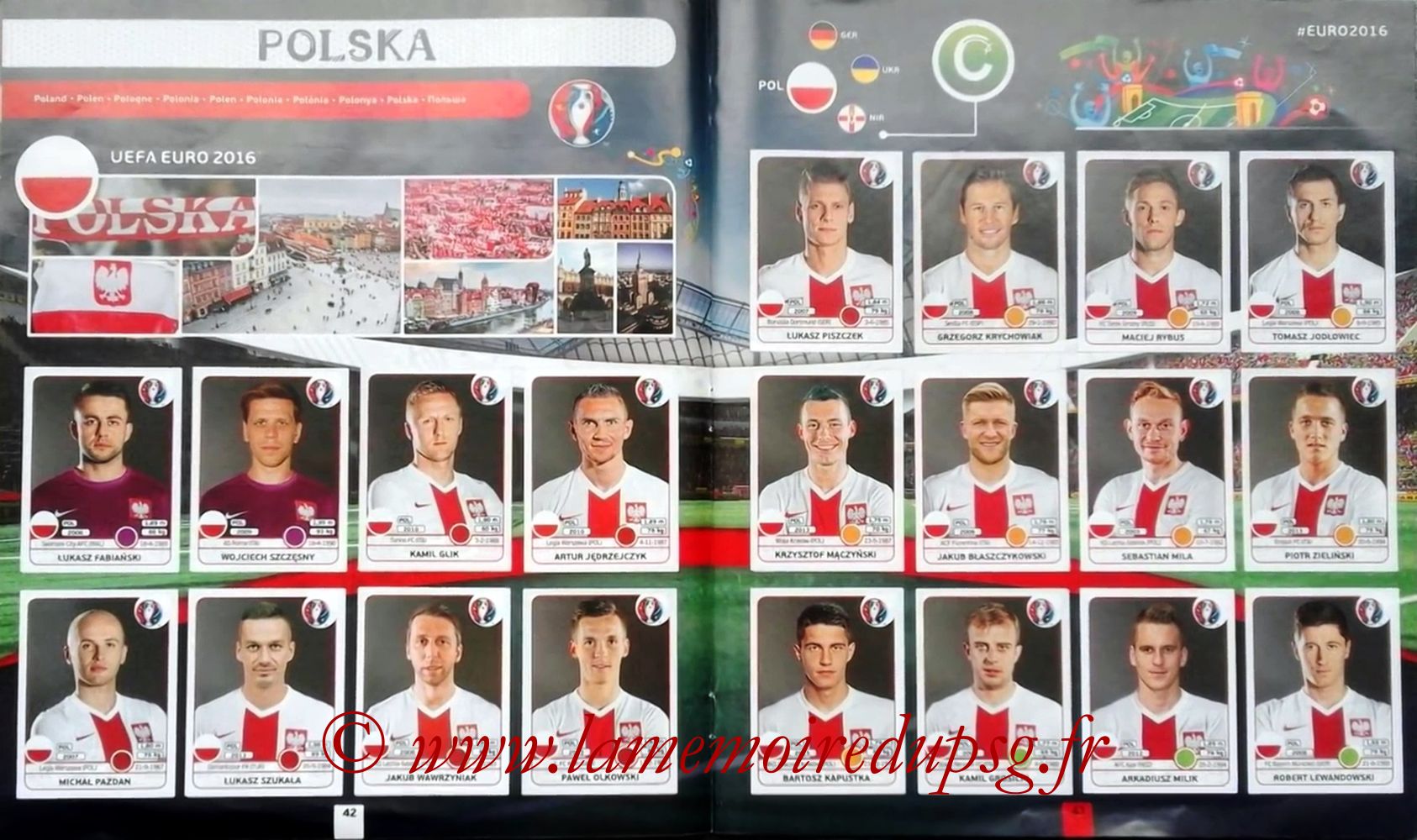 Panini Euro 2016 Stickers - Pages 42 et 43 - Pologne