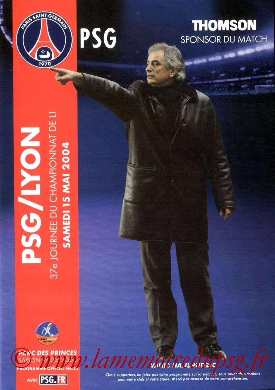 2004-05-15  PSG-Lyon (37ème D1, Programme officiel N°52)