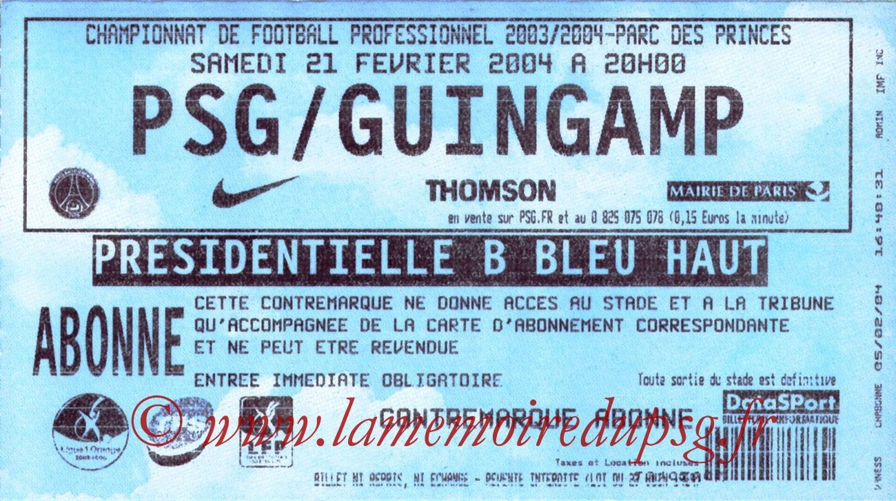 2004-02-21   PSG-Guingamp (25ème L1)