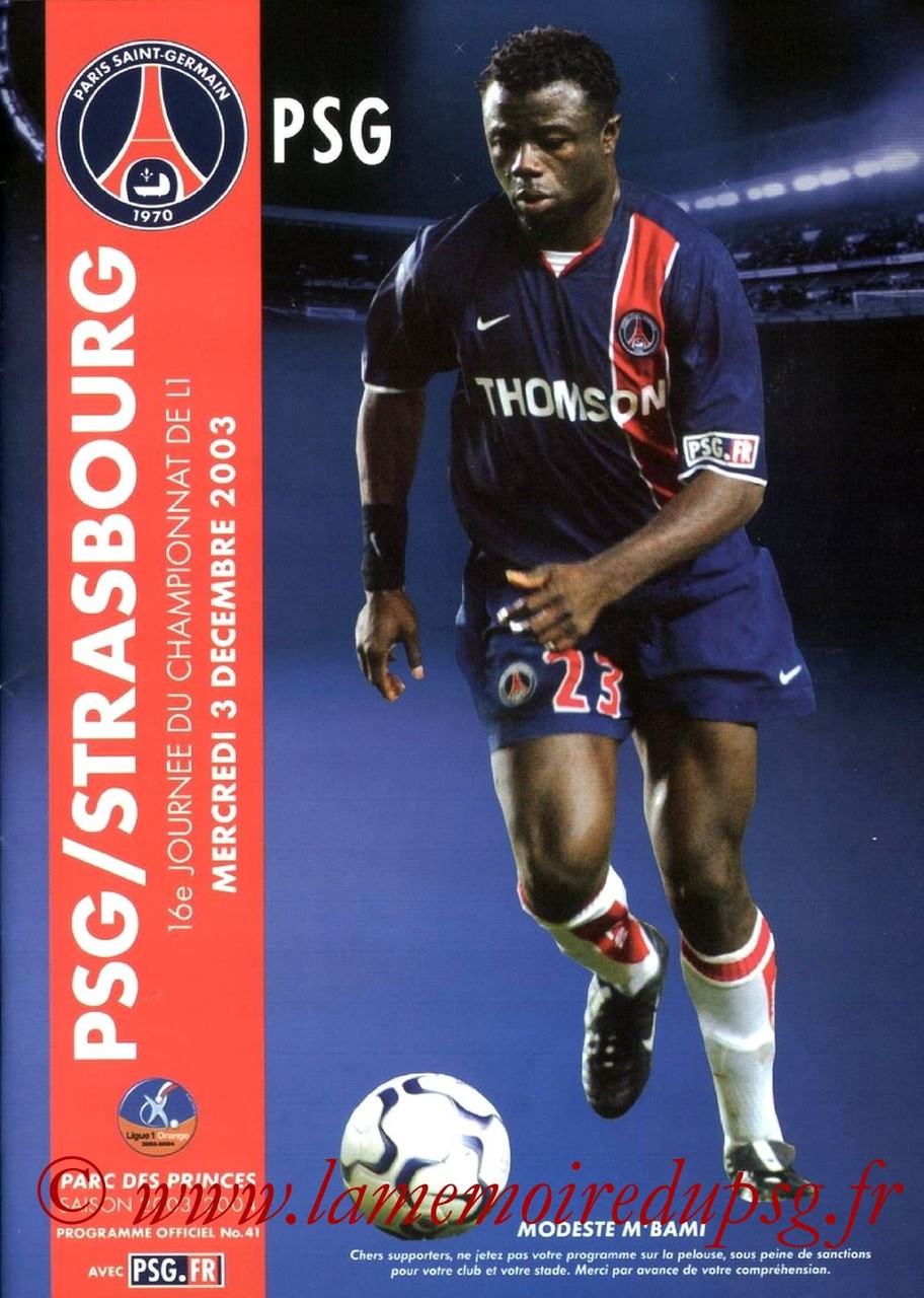 2003-12-03  PSG-Strasbourg (16ème L1, Programme officiel N°41)