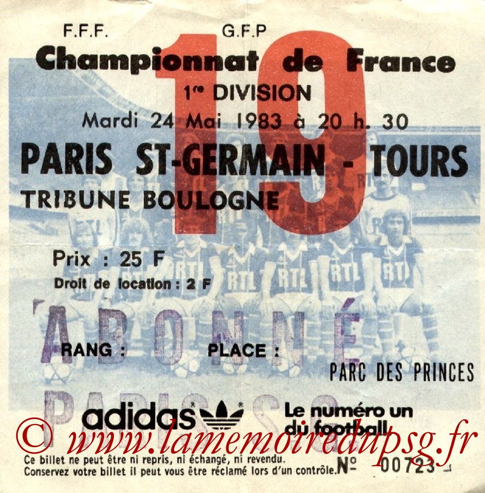 1983-05-24  PSG-Tours (37ème D1, Ticket N°19)