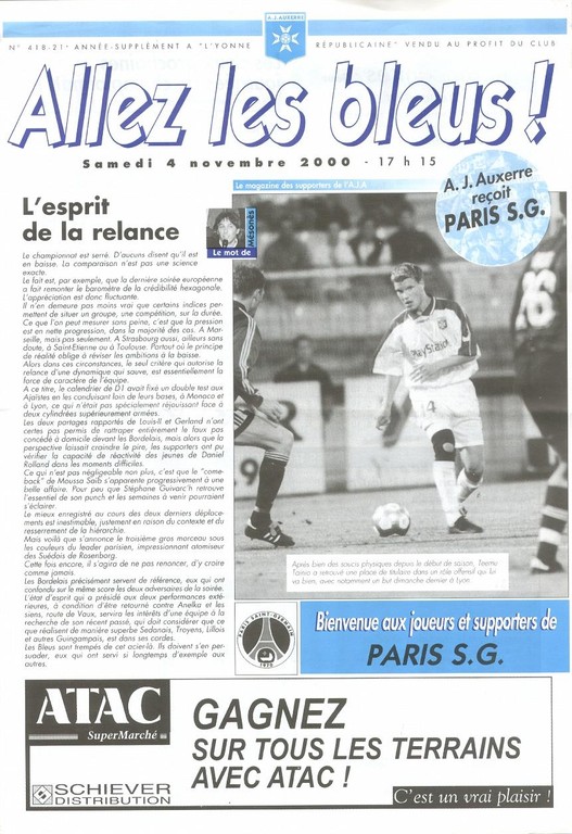 2000-11-04  Auxerre-PSG (14ème D1, Allez les Bleus N° 418)