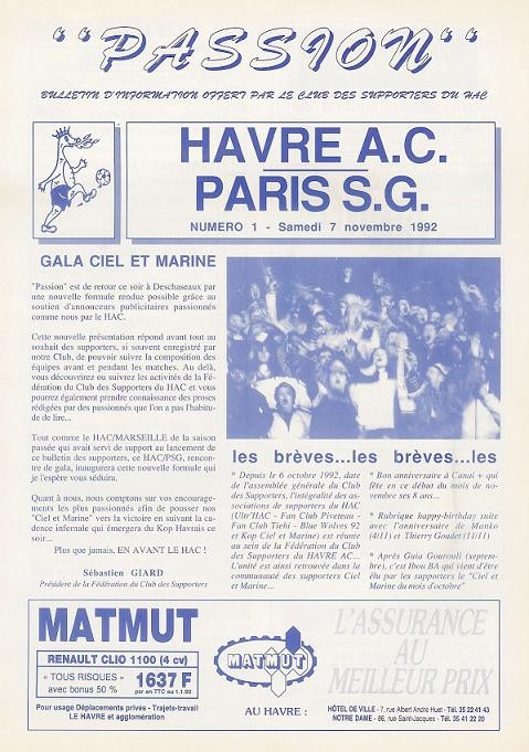 1992-11-07  Le Havre-PSG (14ème D1, Passion N°1)