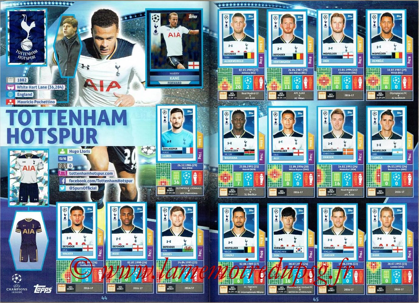 2016-17 - Topps UEFA Champions League Stickers - Pages 44 et 45 - Tottenham Hotspur