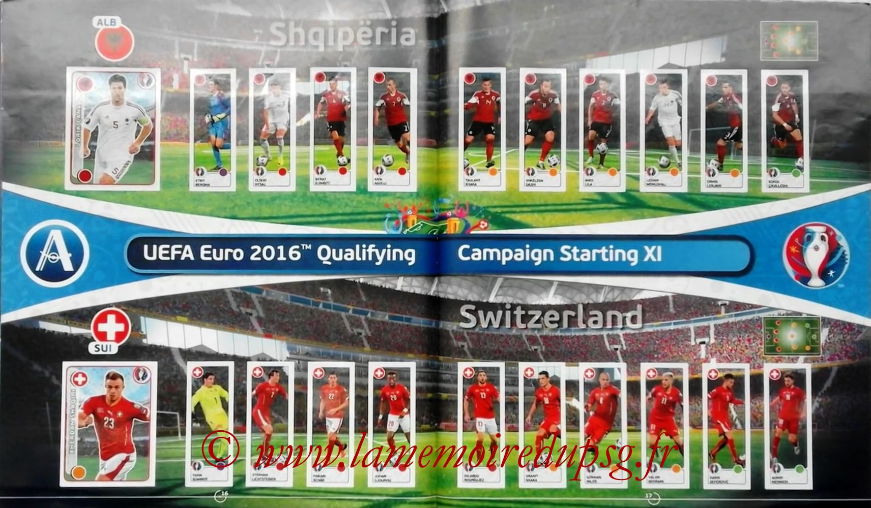 Panini Euro 2016 Stickers - Pages 16 et 17 - Albanie et Suisse