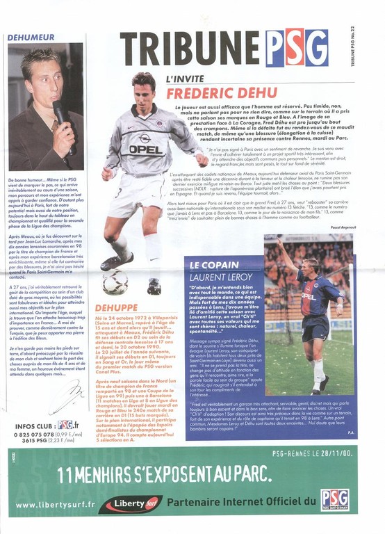 2000-11-29  PSG-Rennes (18ème D1, Tribune PSG N°22)