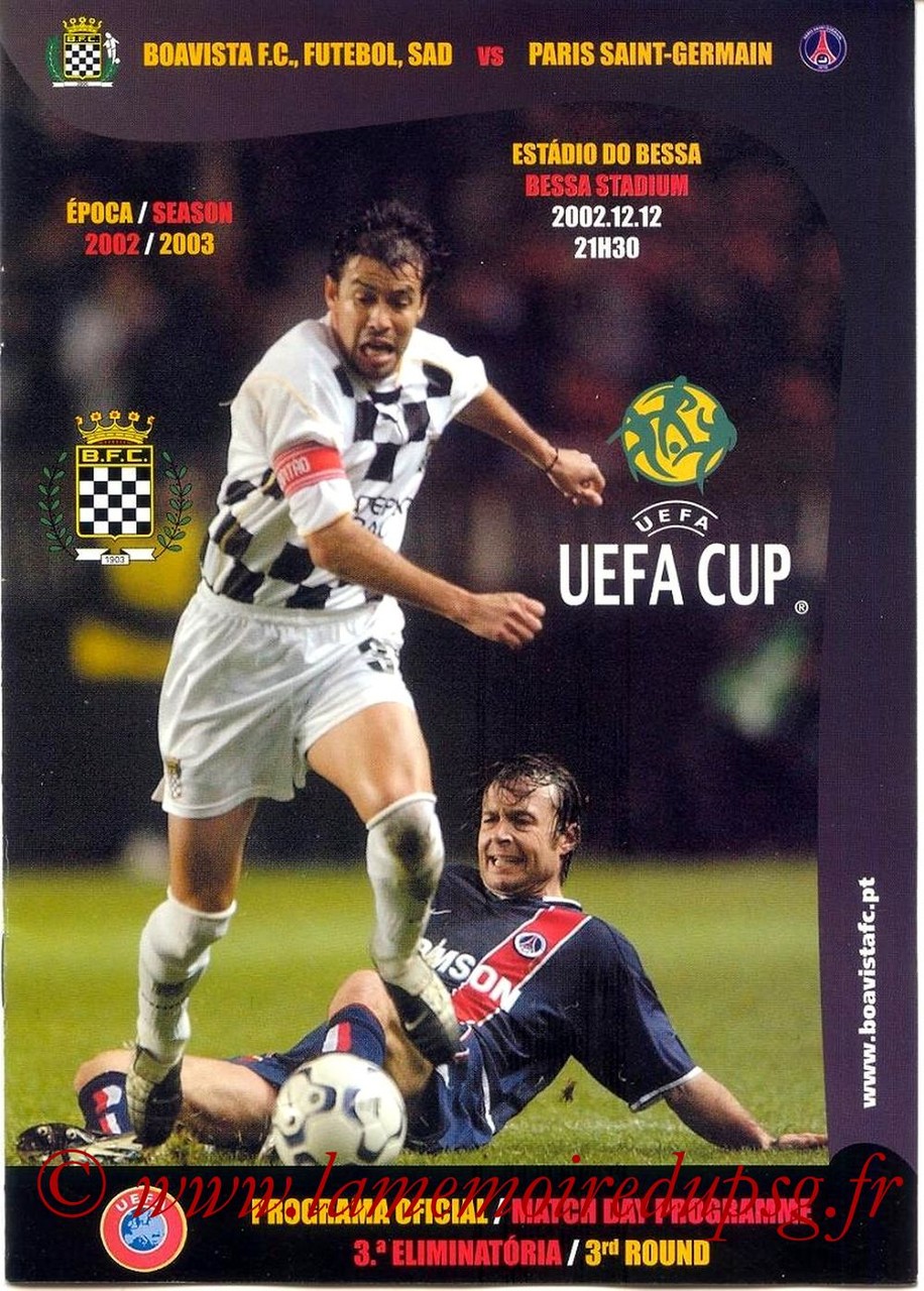 2002-12-12  Boavista Porto-PSG (16ème Finale Retour C3, Programme officiel)