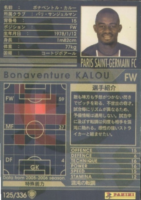 N° 125 - Bonaventure KALOU (Verso)