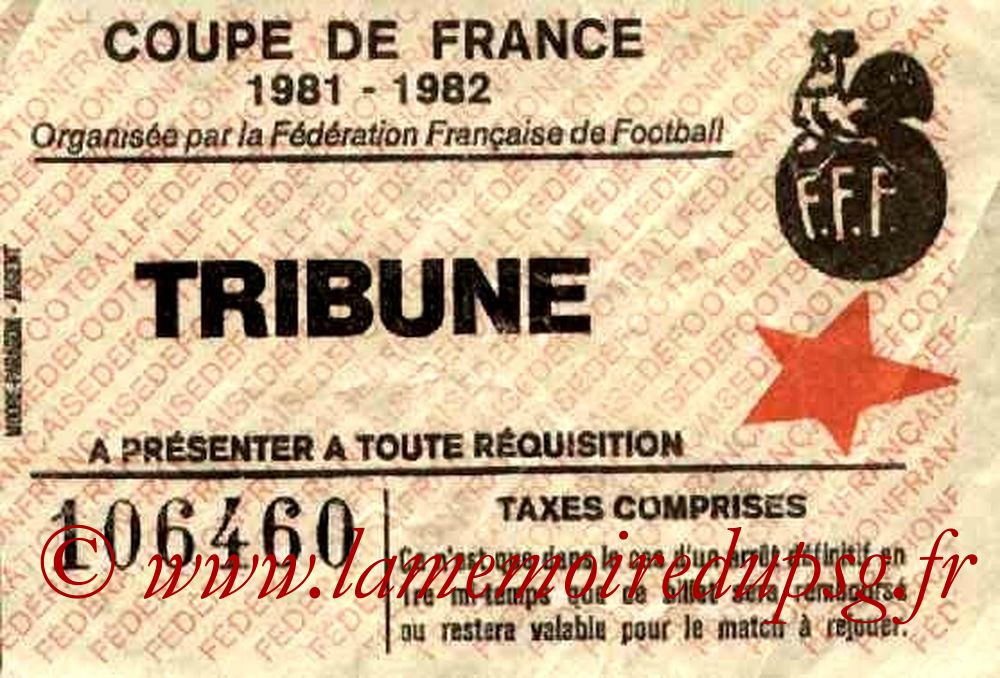 Ticket  Noeux les Mines-PSG  1981-82