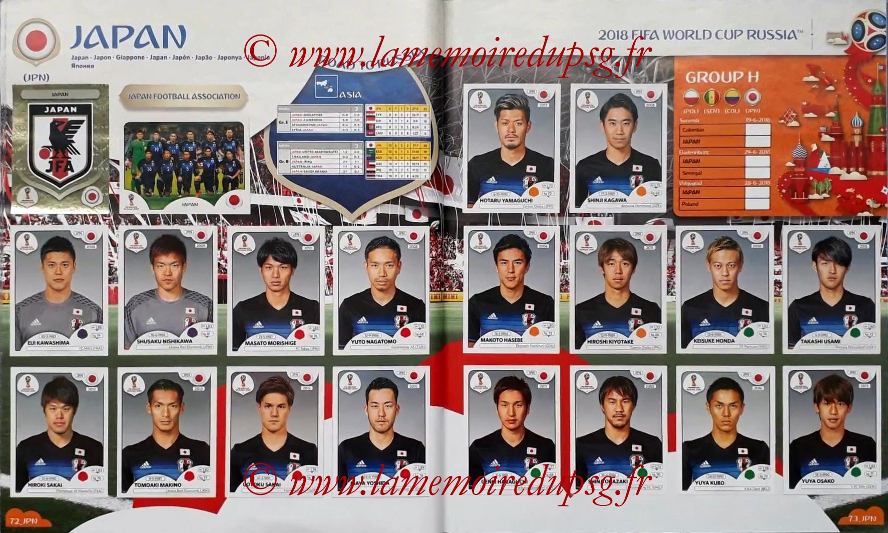 2018 - Panini FIFA World Cup Russia Stickers - Pages 72 et 73 - Japon