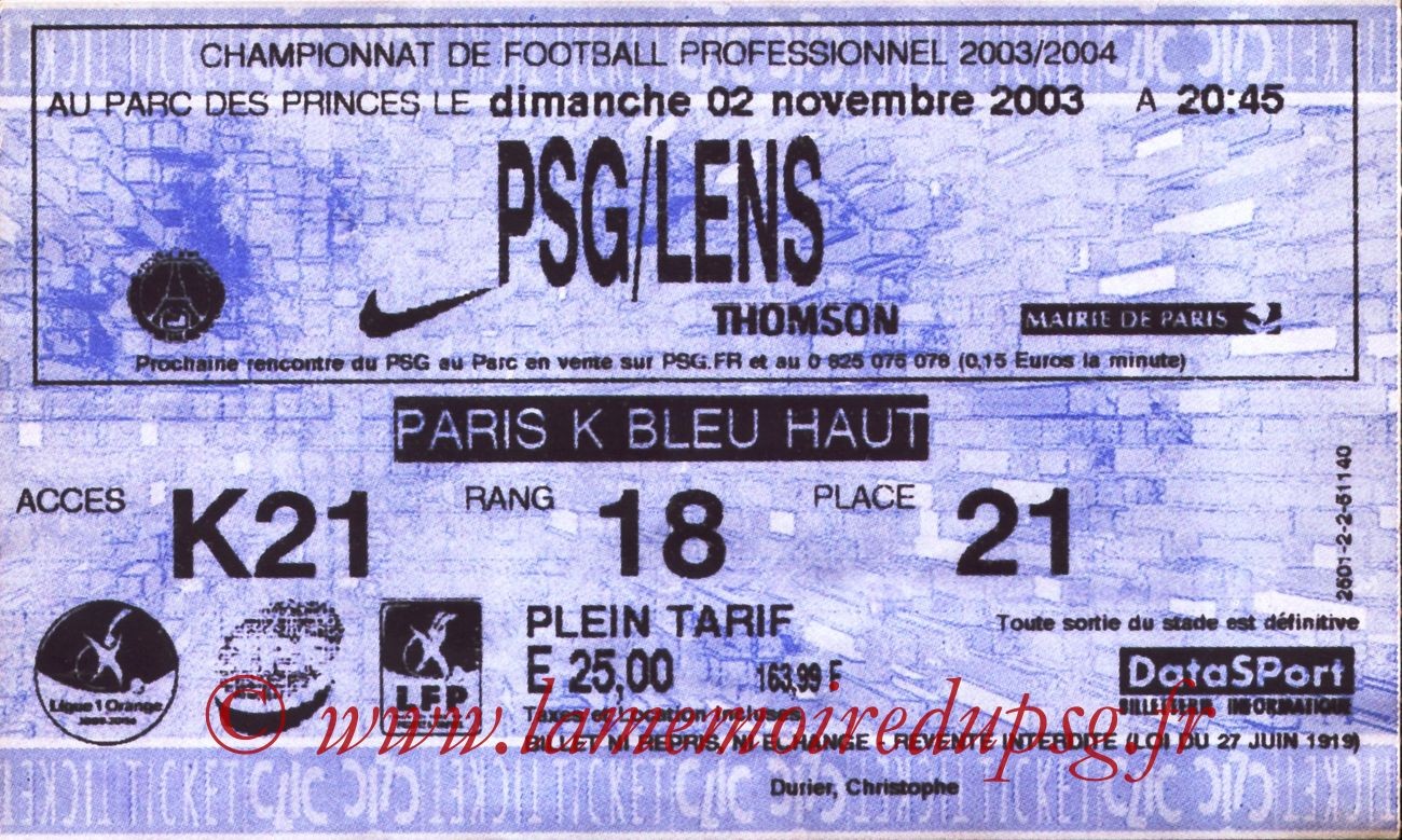 2003-11-02   PSG-Lens (12ème L1, ticketnet)