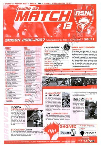 2007-02-17  Nancy-PSG (25ème L1, Feuille de match N°13)