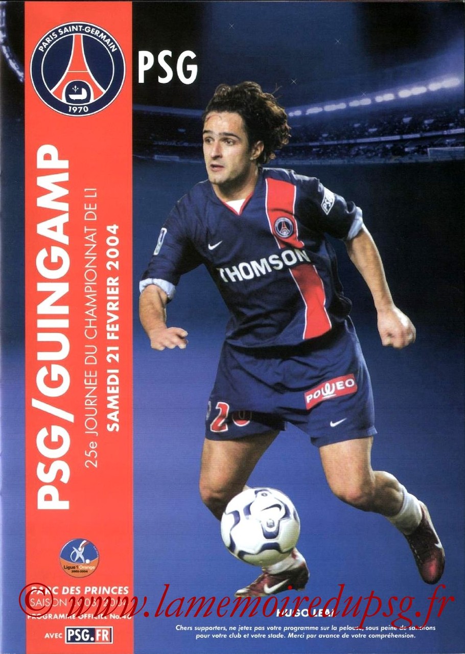 2004-02-21  PSG-Guingamp (25ème L1, Programme officiel N°46)