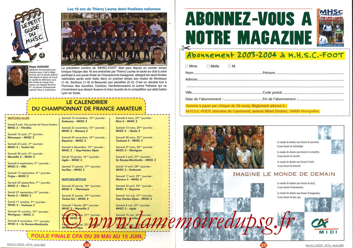 2003-08-30  Montpellier-PSG (5ème L1, MHSC Foot N°73) - Pages 16 et 17