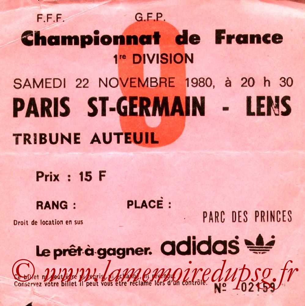 1980-11-22  PSG-Lens (19ème D1, Ticket N°9)