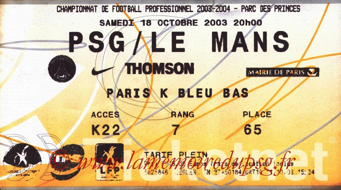 2003-10-18   PSG-Le Mans (10ème L1, Ticketnet)