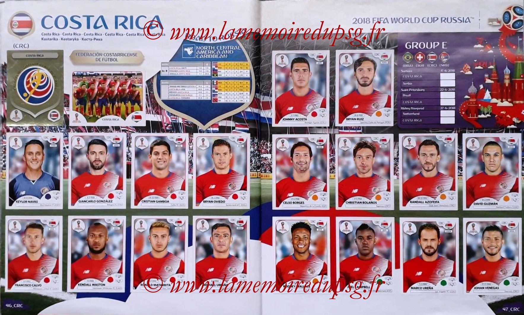 2018 - Panini FIFA World Cup Russia Stickers - Pages 46 et 47 - Costa Rica