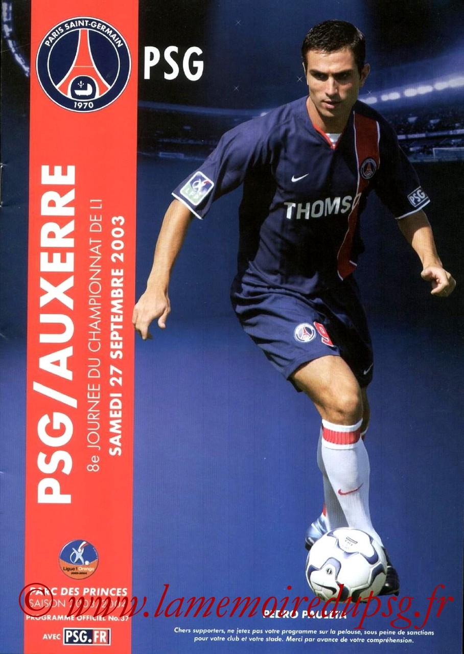 2003-09-27  PSG-Auxerre (8ème L1, Programme officiel N°37)