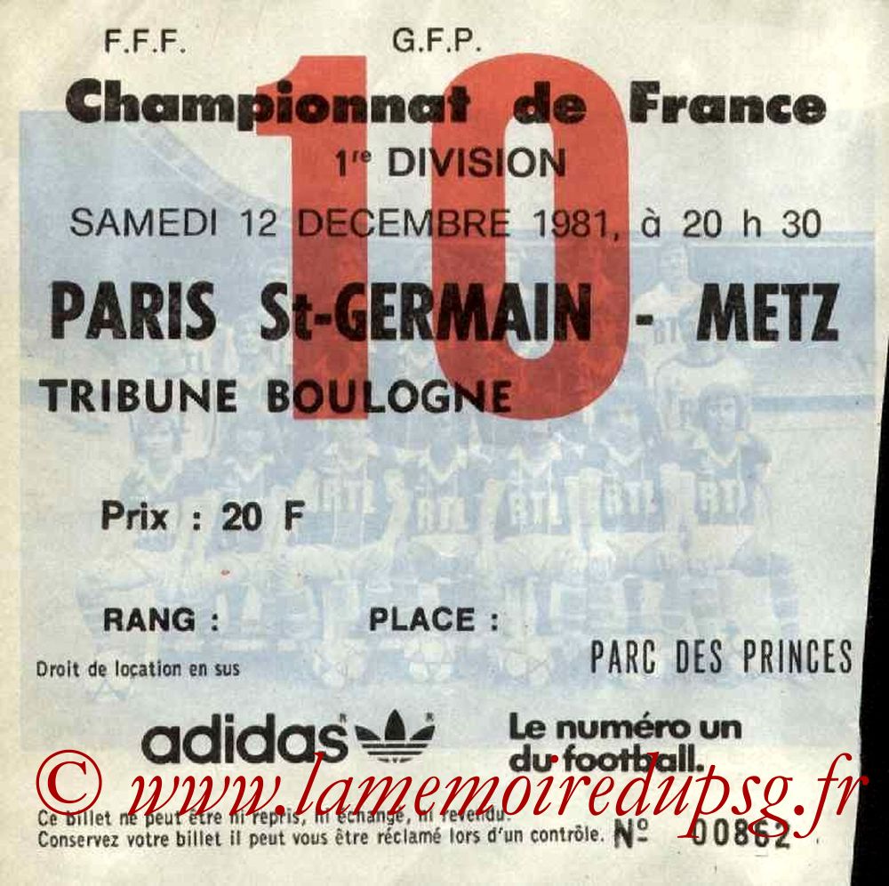 1981-12-12  PSG-Metz (21ème D1, Ticket N°10)