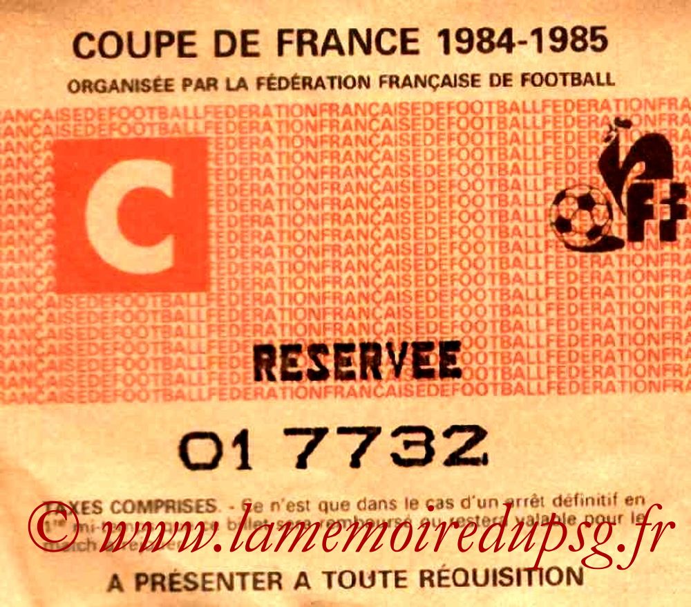 Ticket  Nancy-PSG  1984-85