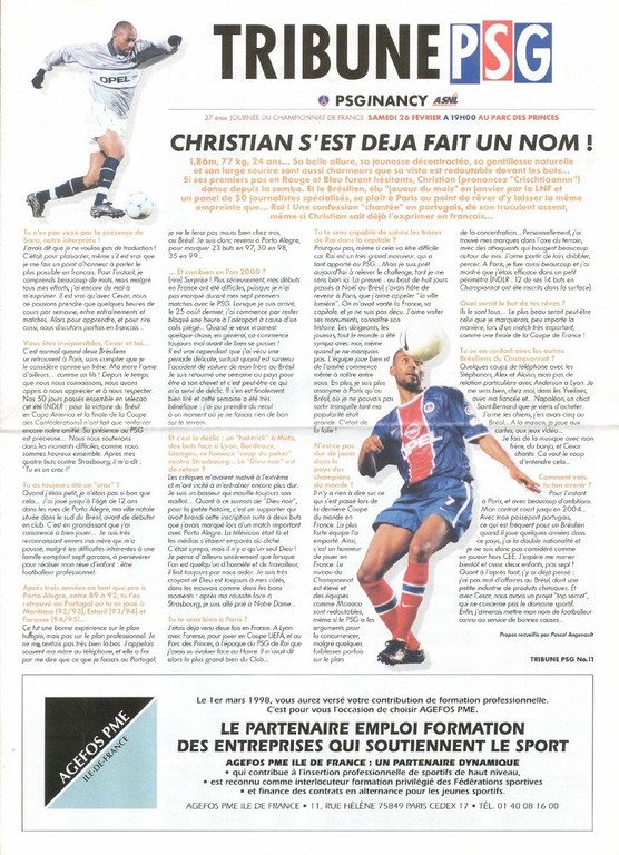 2000-02-26  PSG-Nancy (27ème D1, Tribune PSG N°11)